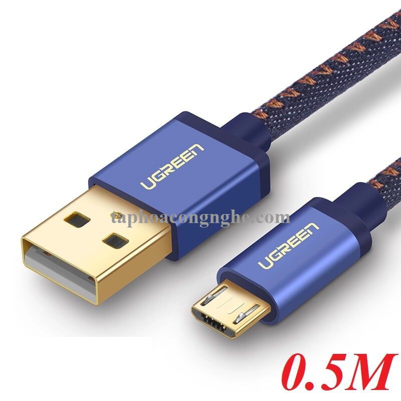 Ugreen 40396 0.5M màu Xanh dương Cáp sạc truyền dữ liệu USB 2.0 sang MICRO USB dây bọc lưới US246 30040396